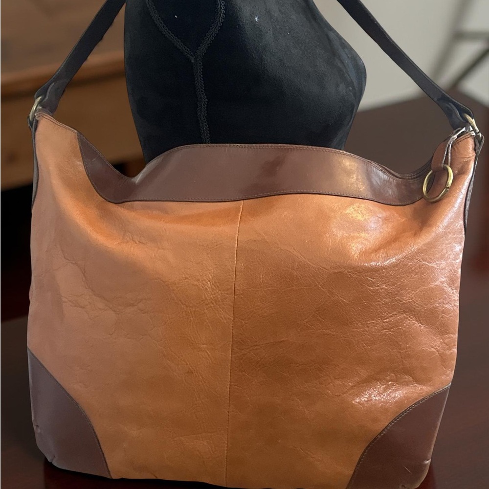 Vintage Burdines Two Tone Brown Very Large Leather Shoulder Bag Made In Italy !! - Picture 4 of 12